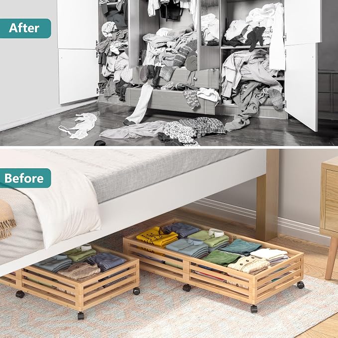 Wisuce Bamboo Under Bed Storage Containers- Underbed Organizer - Image 6