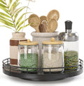 Oroyutor 9-Inch Oak Lazy Susan Spice Organizer, Black Finish