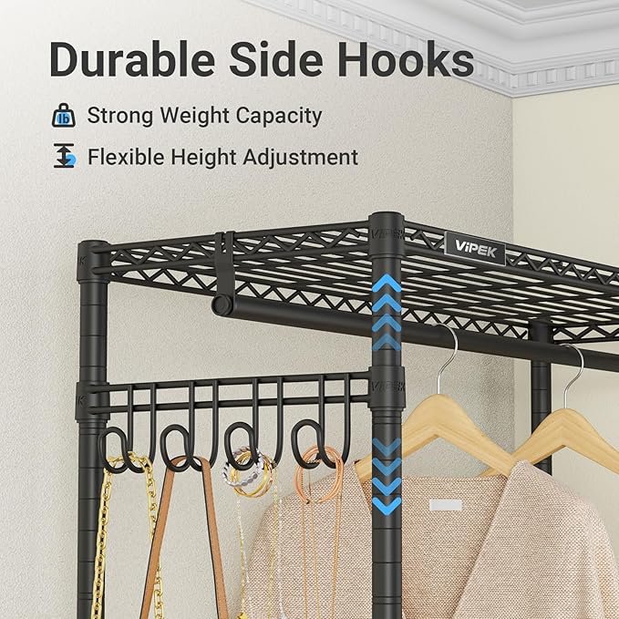 VIPEK R2 Plus Heavy Duty Rolling Garment Rack 3 Tiers Adjustable Wire Shelving - Image 5