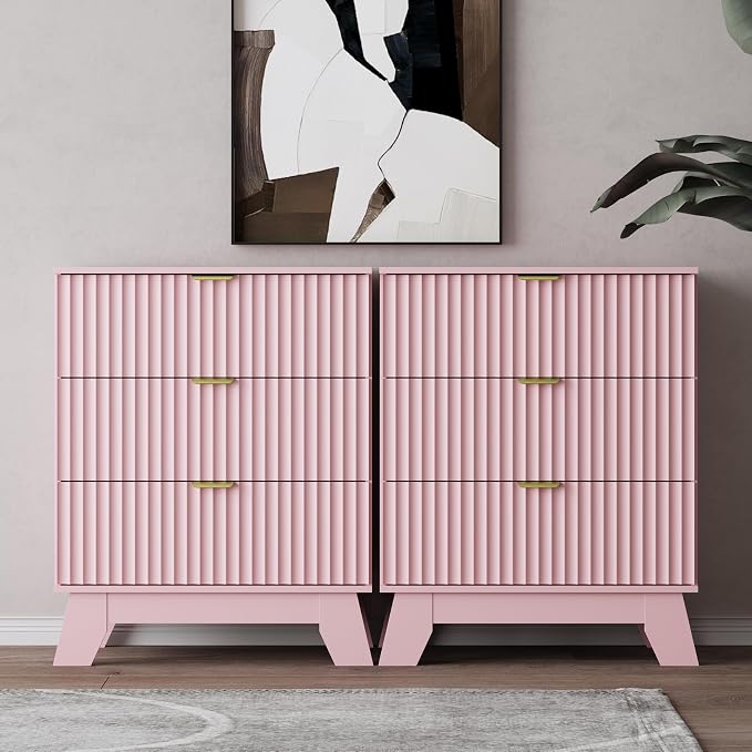 Night Stand Set 2, Bedside Table & End Table, Mid Century Modern Fluted Wood by WODEER