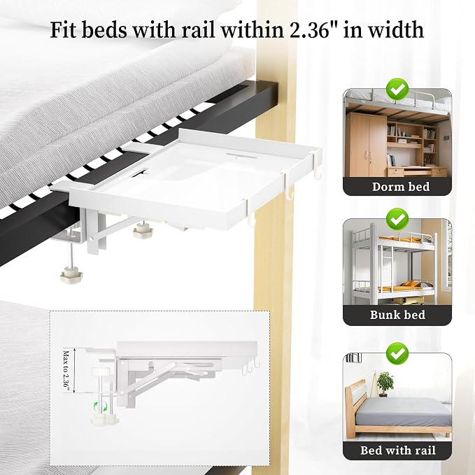 Foldable Bedside Shelf, Metal Clip-On Bed Tray Table - Image 4