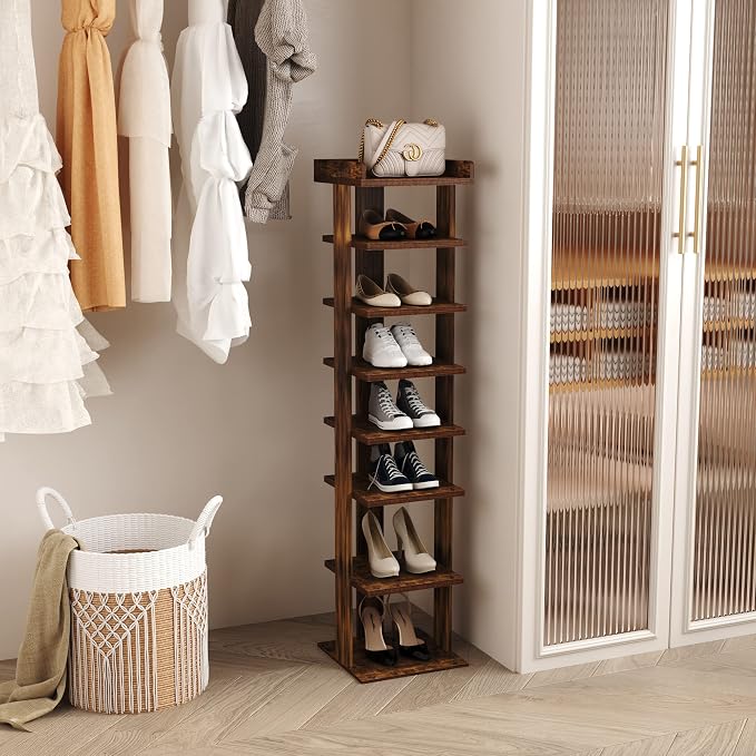 HOMEFORT 7-Tier Wood Shoe Rack, Entryway Shoe Tower, Vertical Shoe Organizer - Image 6