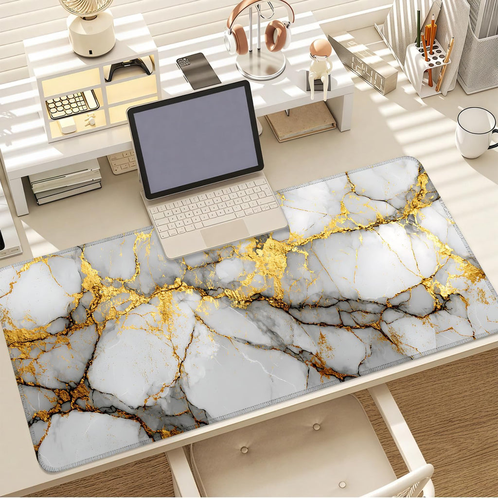 White Marble Mouse Pad – Large Extended Desk Mat 35.43 x 15.75 in