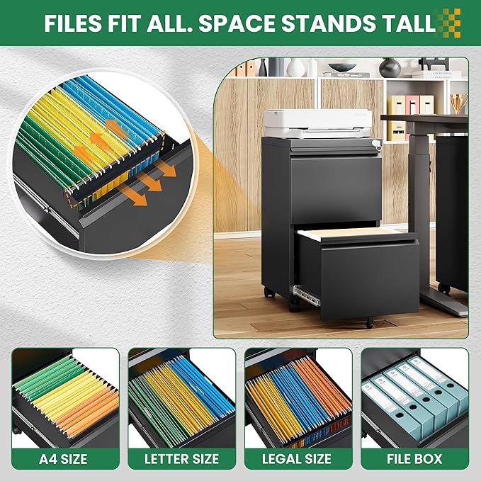 2 Drawer Locking Under Desk Metal Storage Cabinet on Wheels - Image 7