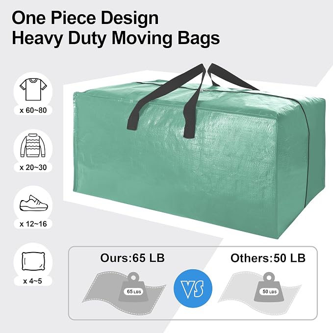 6 Pack Heavy Duty Large Moving Bags W/Backpack Straps - Image 5