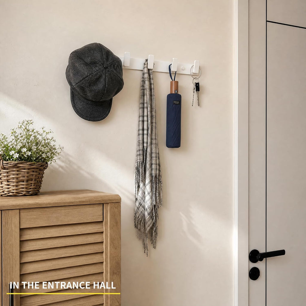 White Coat Rack Wall Hooks for Hanging Heavy Duty Door Hooks with 5