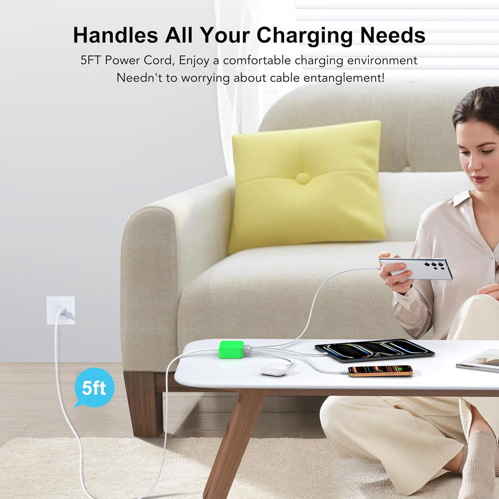 USB Fast Charger Block 50% Smaller 100W Max 6-Port GaN USB Charging