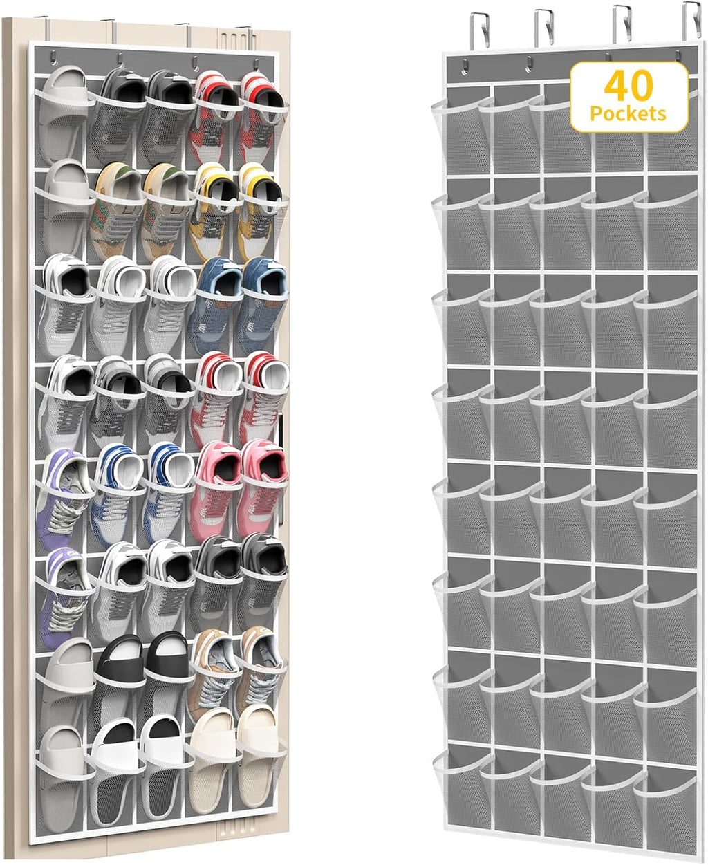 40 Large Pockets Over the Door Shoe Organizer,Space-Saving Mesh