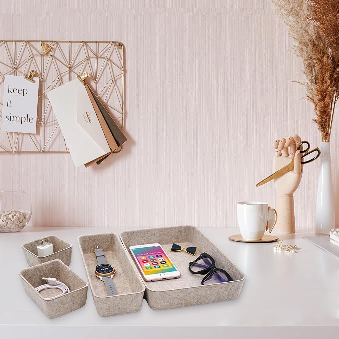 Welaxy 8-piece Nordic Beige desk drawer organizer tray office suppliers pens - Image 5