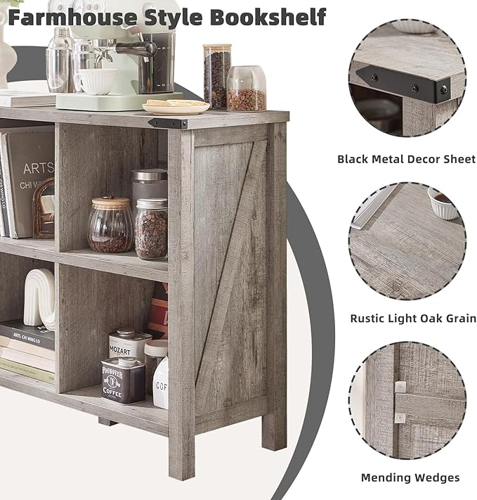 8 Cube Book Shelf, Farmhouse Wood Long Storage Organizer Bookcase, Hallway TV - Image 5