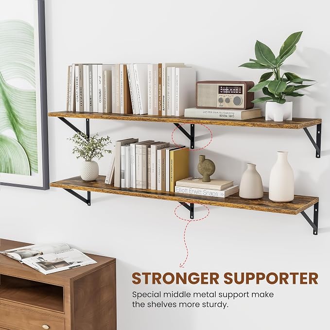 Heimlove Deep Floating Shelves for Wall, 48W x 12D Wood Wall Shelves Set of 2 - Image 4
