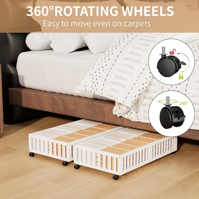 Bamboo Under Bed Storage with Wheels, Rolling Underbed Shoe Organizer Box - Image 7