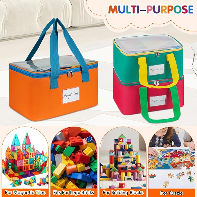 3 Packs Large Magnetic Tiles Storage Bags, Magnetic Tiles Storage Bin, Toy - Image 5