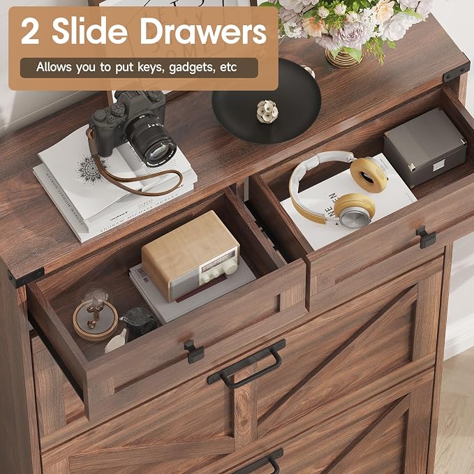 Shoe Cabinet with 3 Flip Drawers & 2 Drawers, Freestanding Shoe Storage Cabinet - Image 3
