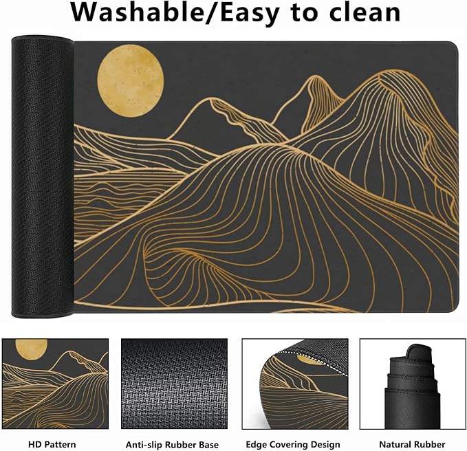 Desk Mat, Mountain Line Art Extended Gaming Mouse Pad, Large Non-Slip Rubber - Image 2