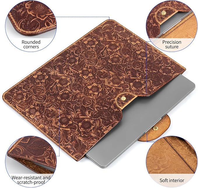 Genuine Leather Laptop Sleeve, Compatible - Image 4