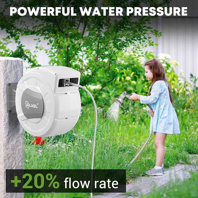 SILVEL Retractable Garden Hose Reel, 1/2 in x 75ft Wall Mount Heavy Duty - Image 7