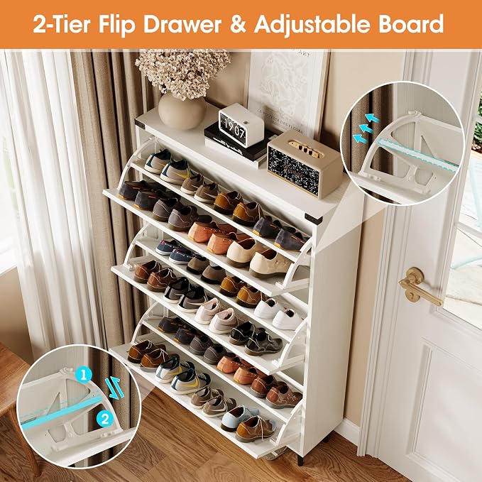 Shoe Cabinet with 3 Flip Drawers, Farmhouse Shoe Organizer Cabinet with Legs - Image 4