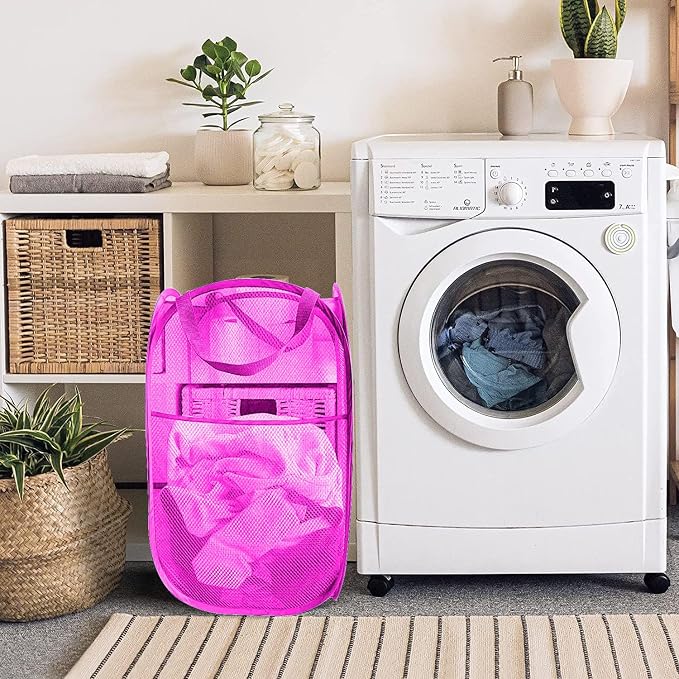 Larpur Popup Laundry Basket, Collapsible Portable Mesh Clothes Washing Laundry - Image 4