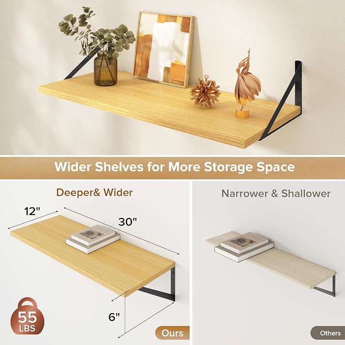 Deep Floating Shelves Wall Mounted, Living Room, Office - Image 3