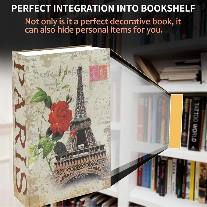 Paris Book Safe Box with Combination Lock, Diversion Safe Vintage Faux Book - Image 4
