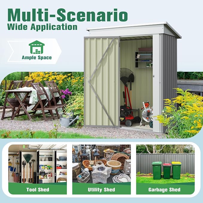 Flamaker 5x3 FT Storage Shed Waterproof Metal Garden Shed - Image 6