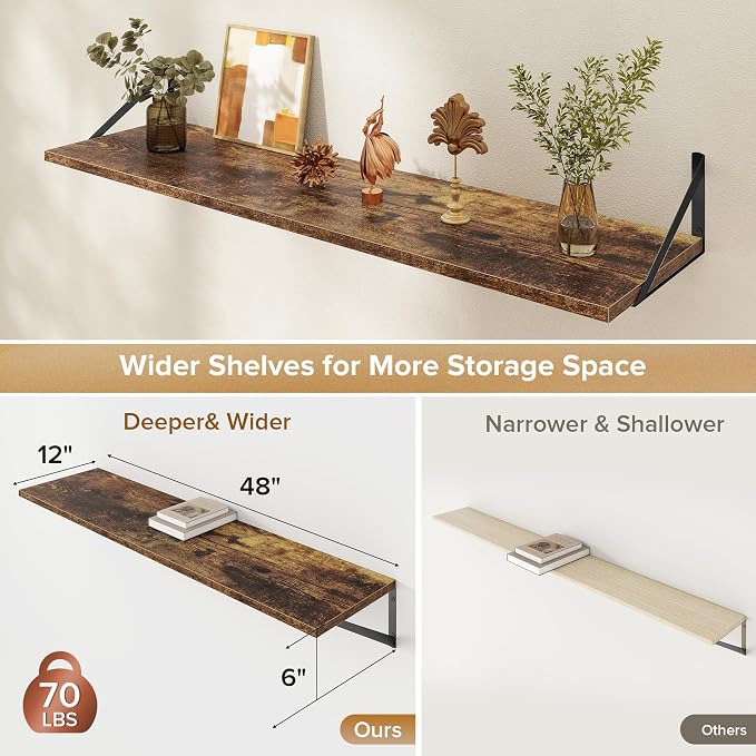 Deep Floating Shelves Wall Mounted, Living Room, Office - Image 3