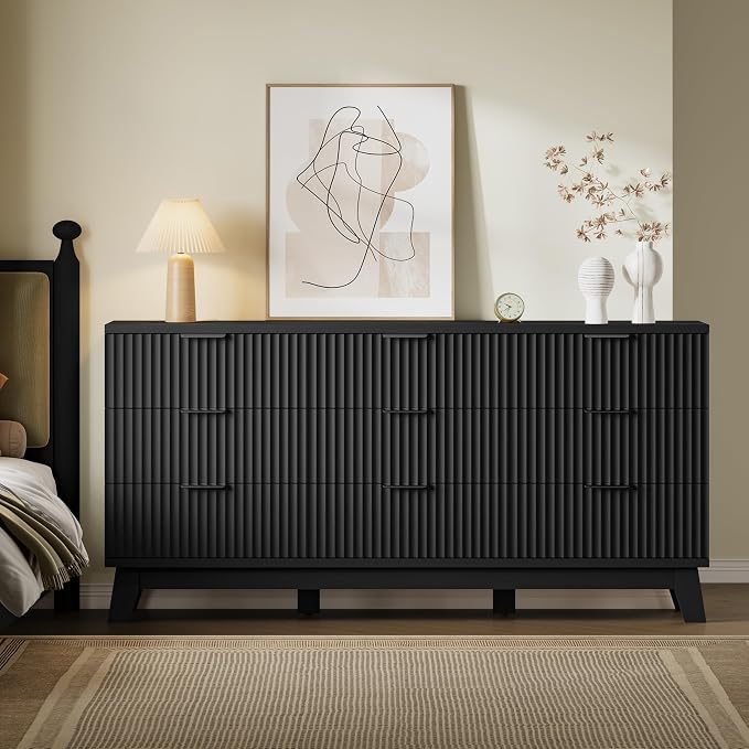 63" Long Dresser for Bedroom, 9-Drawer Fluted Dresser, Extra-Wide Wood Chest of - Image 4