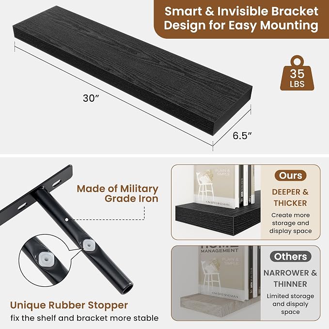 fuqing Floating Shelves for Wall, Wall Mounted Wood Floating Shelf - Image 3