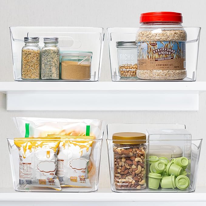 Tiawudi 4 Pack Plastic Storage Bins, Extra Large Pantry Organizer, 13.5" x 10" - Image 7