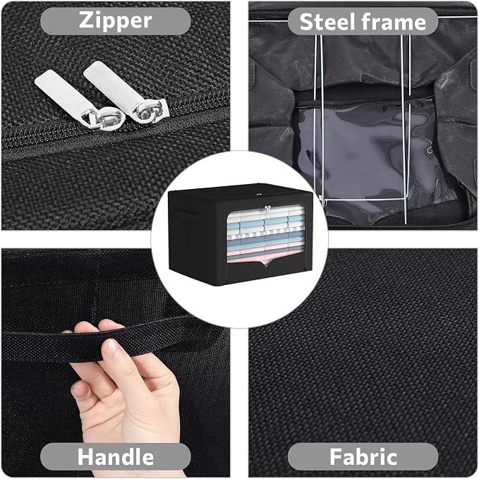 FHSQX 3 Pack Clothes Storage Bins Foldable Metal Frame Storage Box Stackable - Image 3