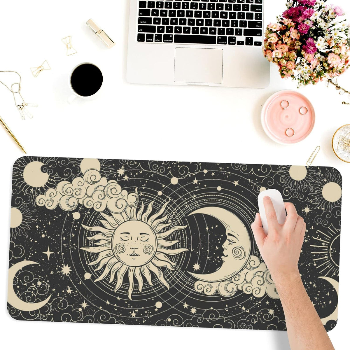 Desk Mat,Celestial Sun and Moon Extended Gaming Mouse Pad for Office