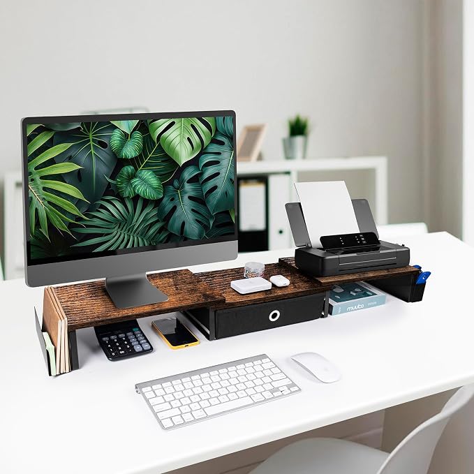 Dual Monitor Stand Riser With Drawer, Office Desk Organizers and Accessories - Image 6