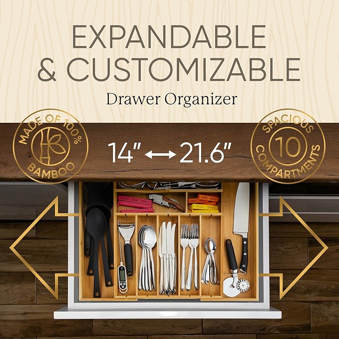 Night Tree Deep Bamboo Drawer Organizer – Expandable Utensil and Silverware Tray - Image 2