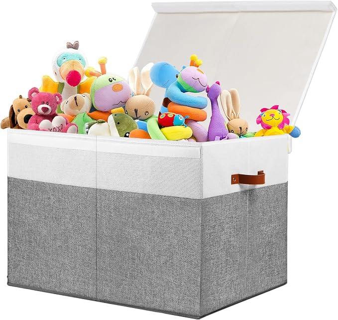Large Toy Storage Box with Lid, Sturdy Toys Storage Chest Bin Organizer Basket by Gowee