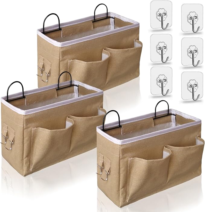 3pcs Middle Wall Hanging Organizer Bag, Linen Fabric Door Hanging Storage Basket by KANRICHU