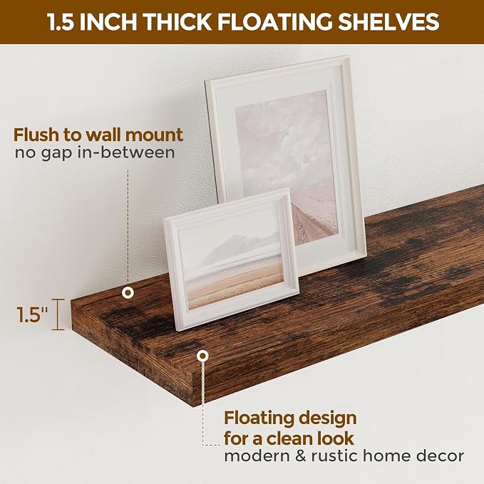 Fun Memories 72 Inch Floating Shelves, 72 x 9.3 Rustic Wooden Fireplace Mantel - Image 7