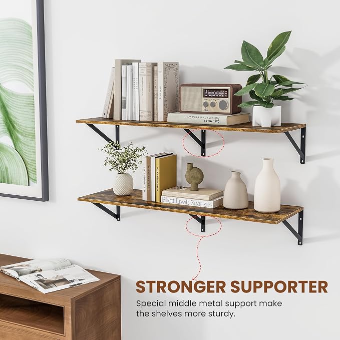 Heimlove Deep Floating Shelves for Wall, 36W x 12D Wood Wall Shelves Set of 2 - Image 4