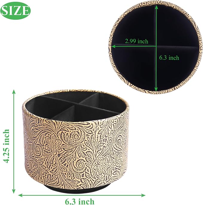 lizimandu Round Leather Art Supply Organizer, Remote Control Holder, 360 Degree - Image 2