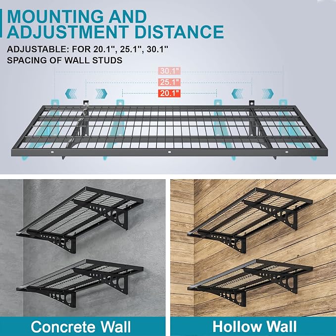 2-Pack 1.5×3.8ft Garage Wall Shelving, 18×45.6 inches Heavy Duty Wall Mounted - Image 3