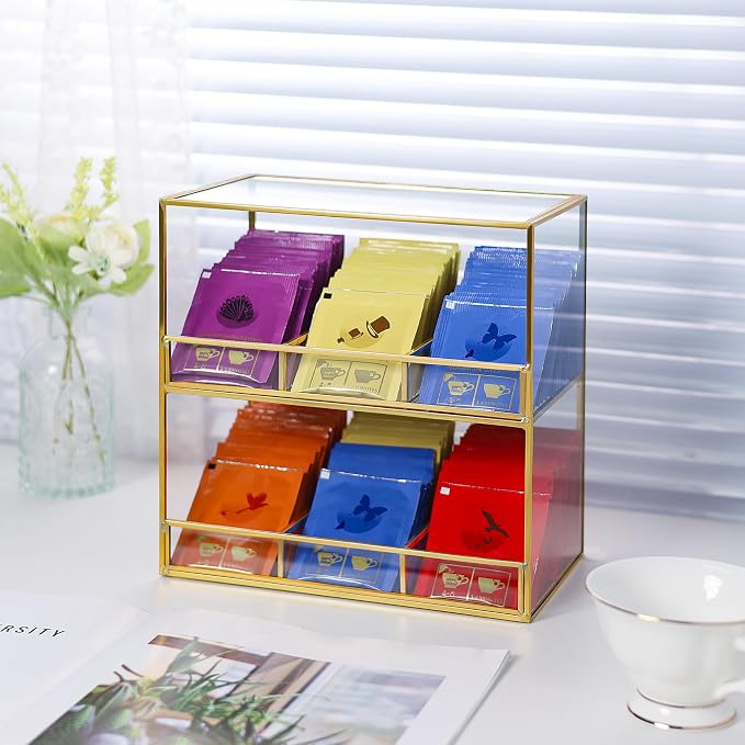 Glass Tea Bag Organizer for Counter, 2-Tier Teabag Organizer Storage Holder for - Image 4