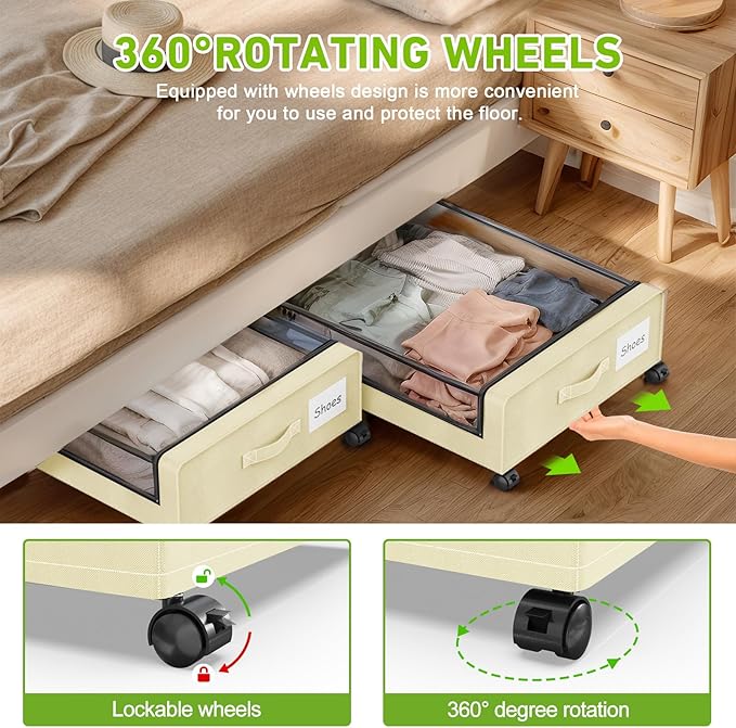 Under Bed Storage with Wheels, Under Bed Shoe Storage Organizer, Rolling Under - Image 3