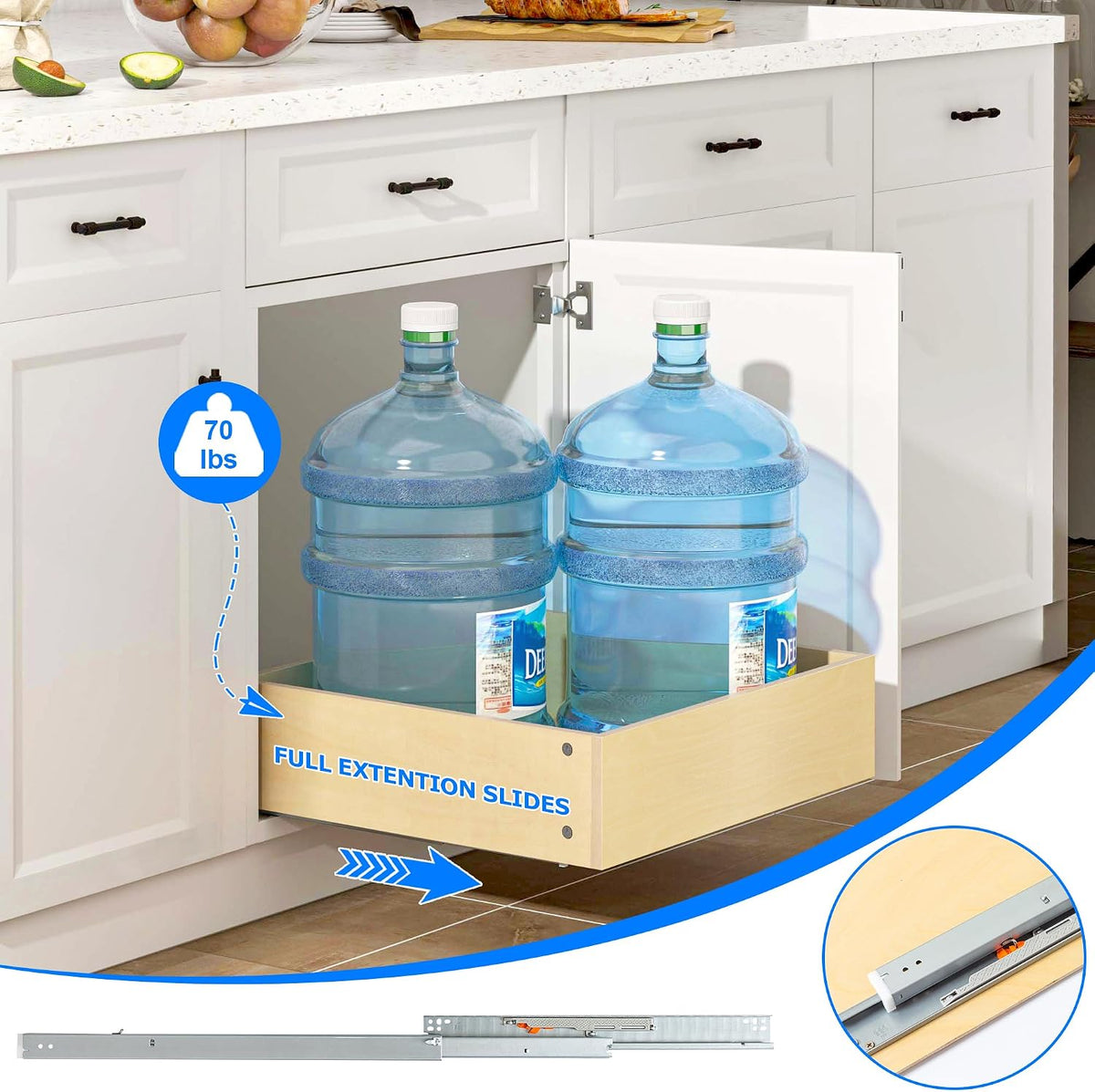 WelFurGeer Soft Close Pull Out Drawers for Cabinets, 20" W x 22" D