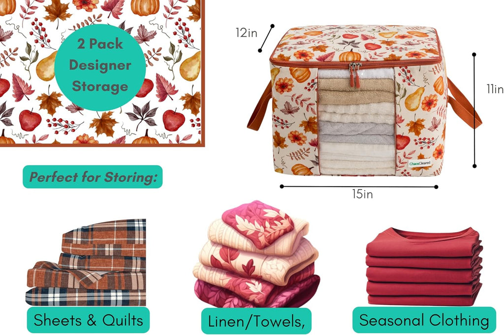 2 Pack Canvas Storage Bags Designer Organizer - Seasonal Storage for