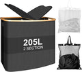 Large Laundry Hamper with Lid 205L, Collapsible 2-Section Dirty Clothes Basket by Screpreti