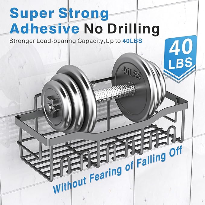 EUDELE 5-Pack Rustproof Stainless Steel Shower Caddy Set– No Drill Adhesive - Image 4