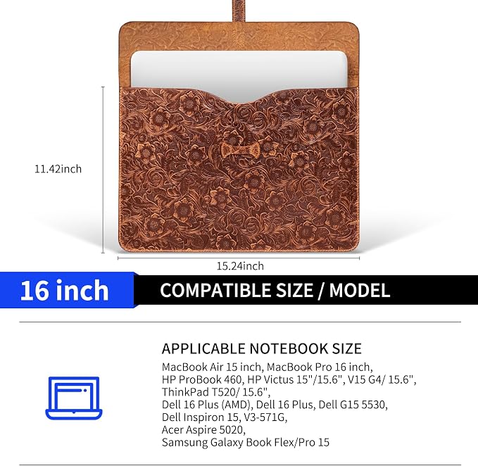 Genuine Leather Laptop Sleeve, Compatible - Image 2