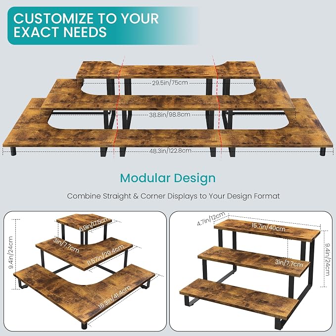 ELITEROO 3 Tier Wooden Retail Display Shelves, Portable Display Rack - Image 3