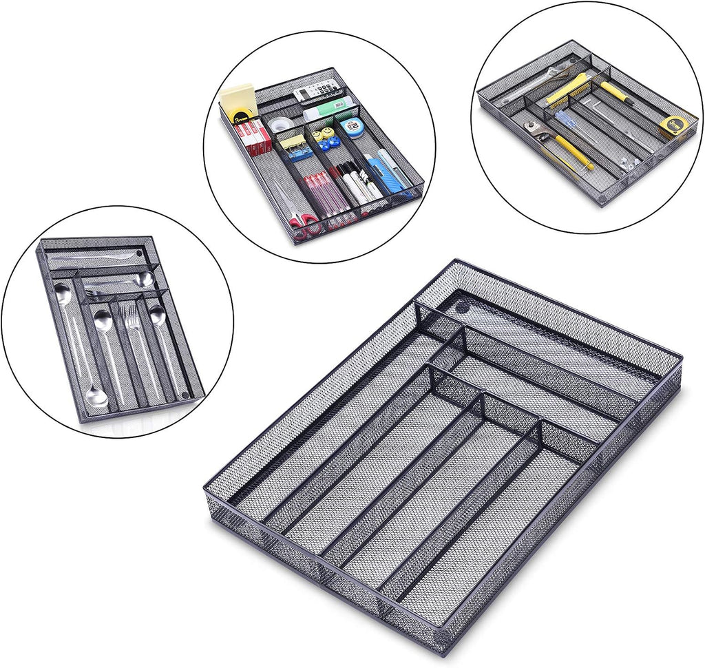 WuGeShop Desk Drawer Organizer with 6 Compartments, Mesh Drawer