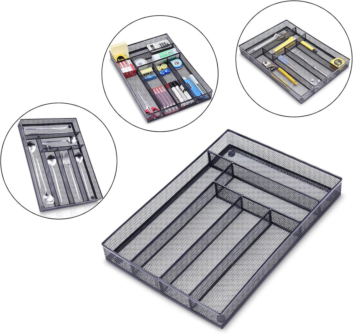 WuGeShop Desk Drawer Organizer with 6 Compartments, Mesh Drawer